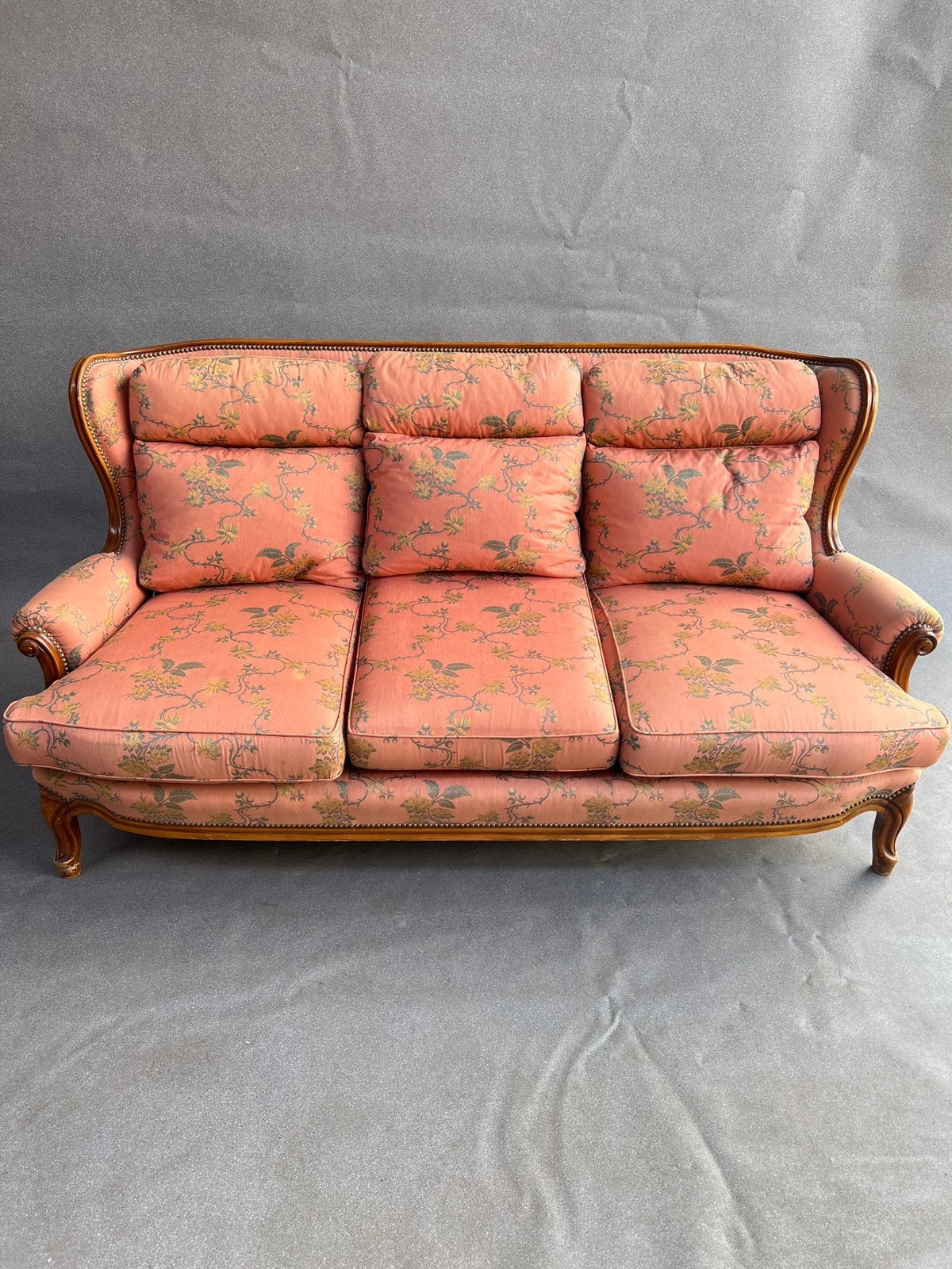 Canapé 3 Places Style Louis XV Bois Tissu Floral Vintage, Maison & Meubles, Enlèvement, Utilisé, Bois