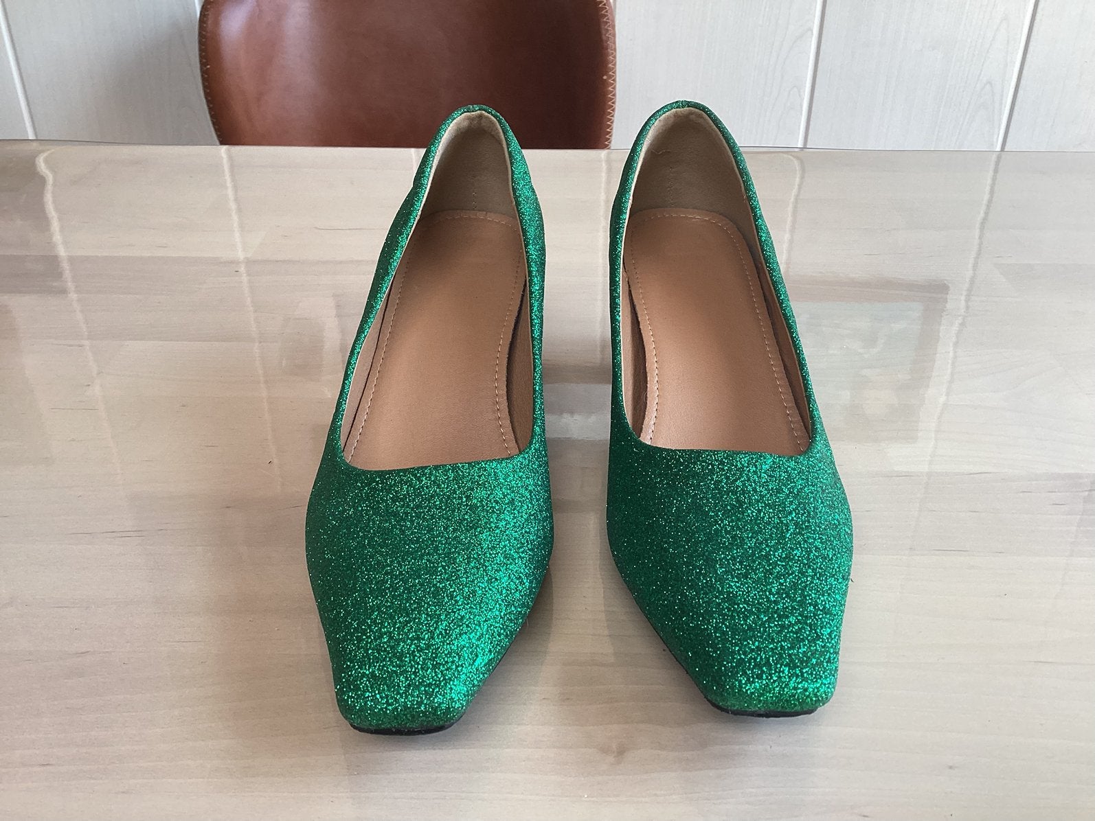 Chaussures vertes à paillettes. Taille 36., Enlèvement ou Envoi, Comme neuf