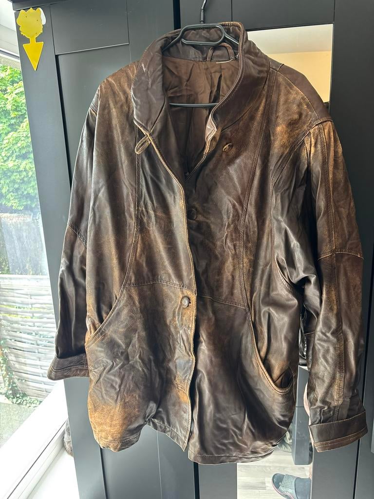 Vintage Bruin leren jas / Brown letterjacket, Kleding | Heren, Ophalen of Verzenden, Zo goed als nieuw, Bruin