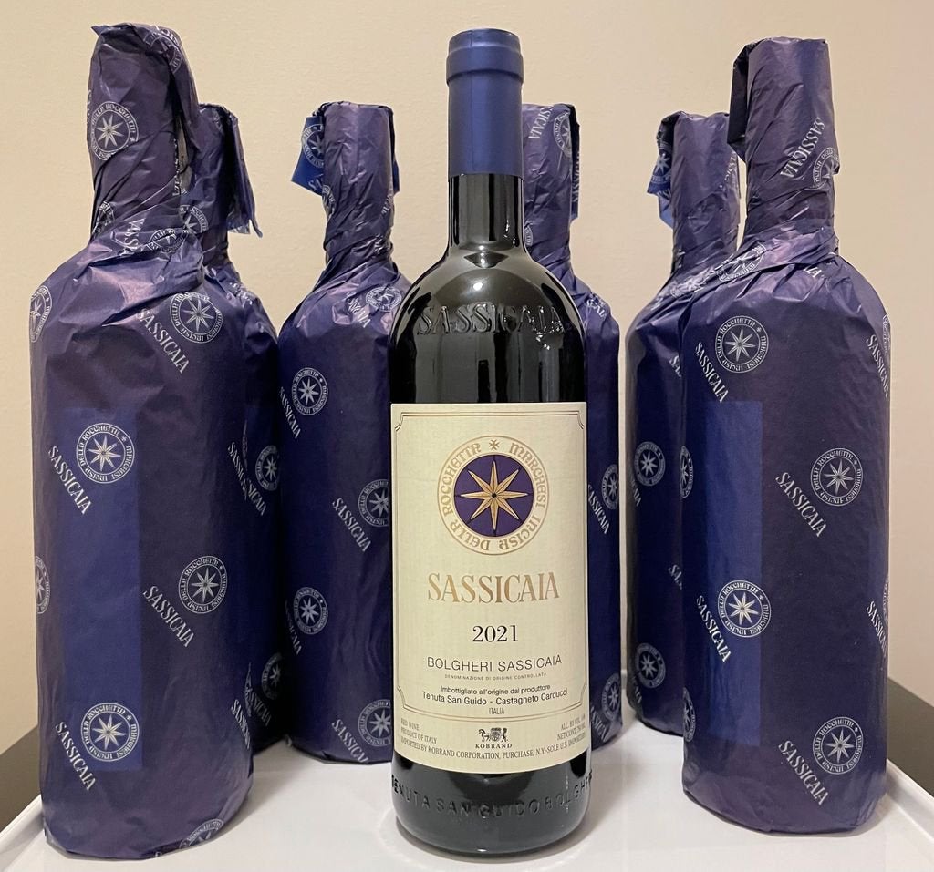 Titel: Te koop: 6 flessen Sassicaia 2021 incl kist, Ophalen, Zo goed als nieuw