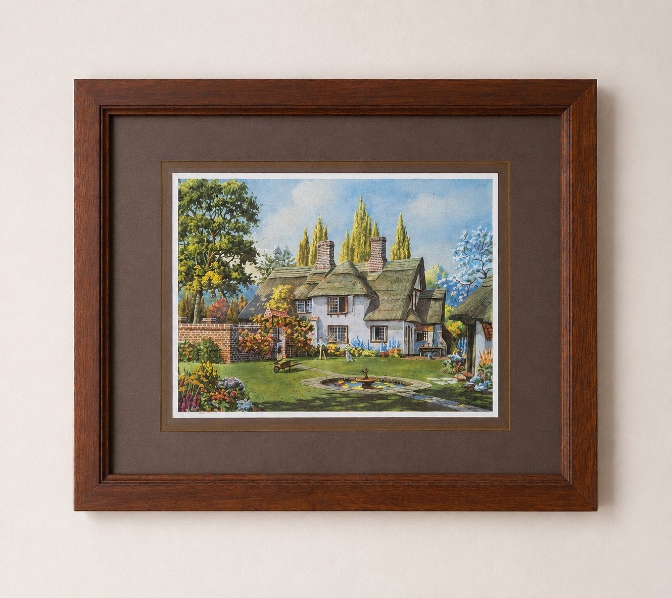prent met landelijk huisje en tuin, Antiek en Kunst, Ophalen
