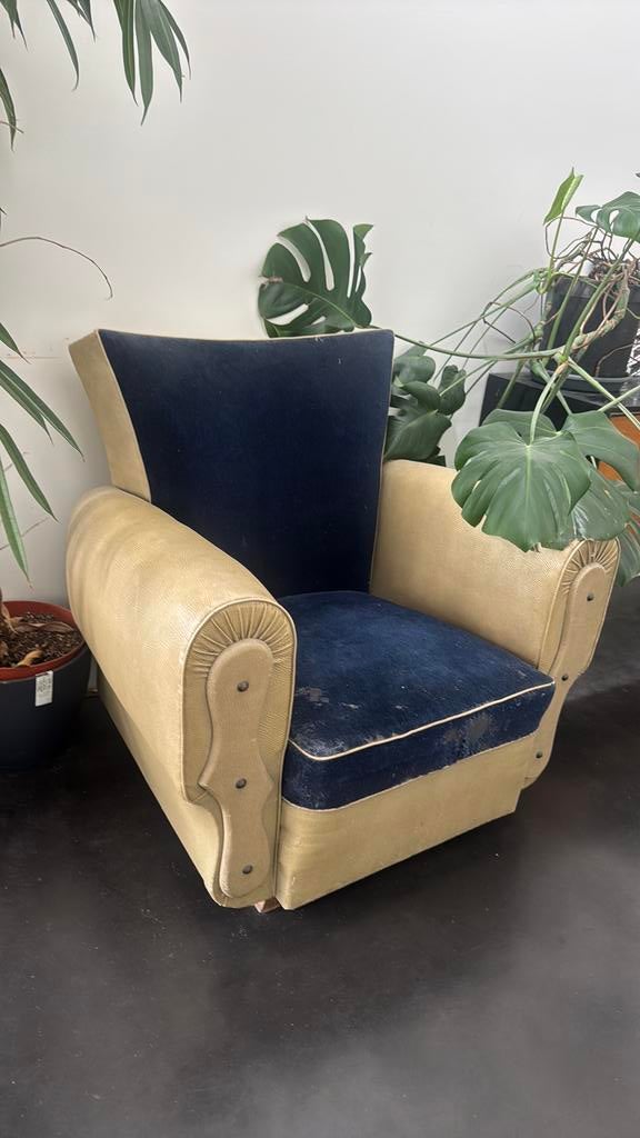 Vintage clubzeteltje art deco club chair, Ophalen, Overige materialen, Gebruikt, Minder dan 75 cm