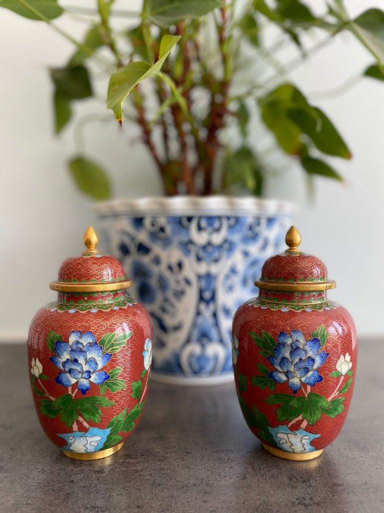 Vintage cloisonné dekselvazen uit China, Antiek en Kunst, Ophalen