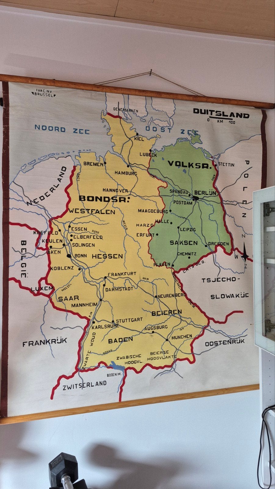 Prachtige Vintage Schoolkaart Duitsland (BRD/DDR) – IVAC Bru, Antiek en Kunst, Ophalen