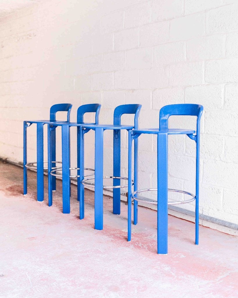 4 tabourets de bar vintage par Bruno Rey, Enlèvement ou Envoi, 4 tabourets, Utilisé, Bois