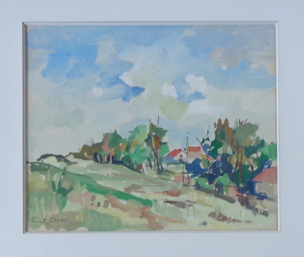 ERNEST ALBERT / BRETAGNE / ORIGINEEL WERK / 57x65cm / KADER, Landschap, Papier/karton, Ophalen of Verzenden, Olieverf