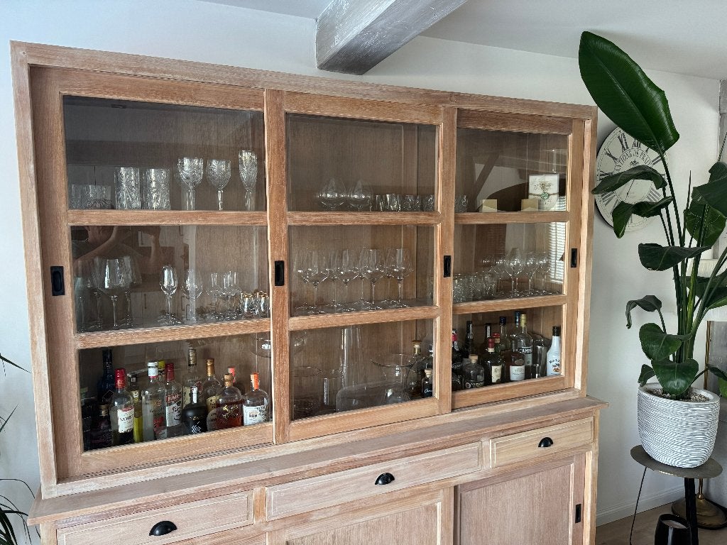 Landelijke vitrinekast / buffetkast 220 X 225, Huis en Inrichting, Kasten | Buffetkasten, Ophalen, 200 cm of meer, Teakhout, 200 cm of meer