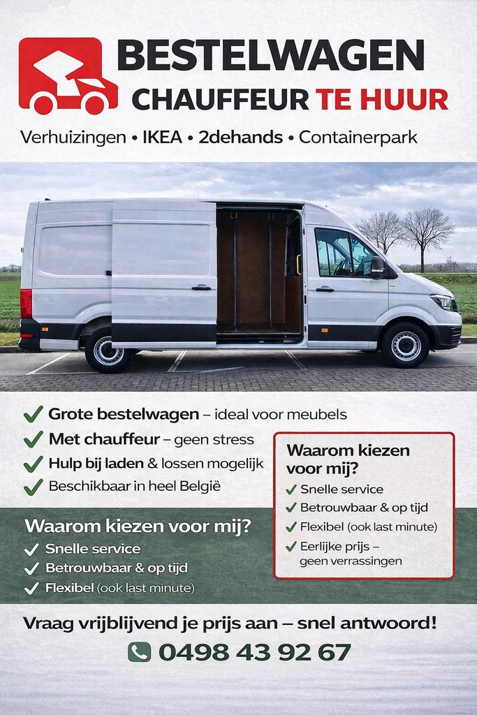Bestelwagen - camionette met chauffeur te huur, Diensten en Vakmensen