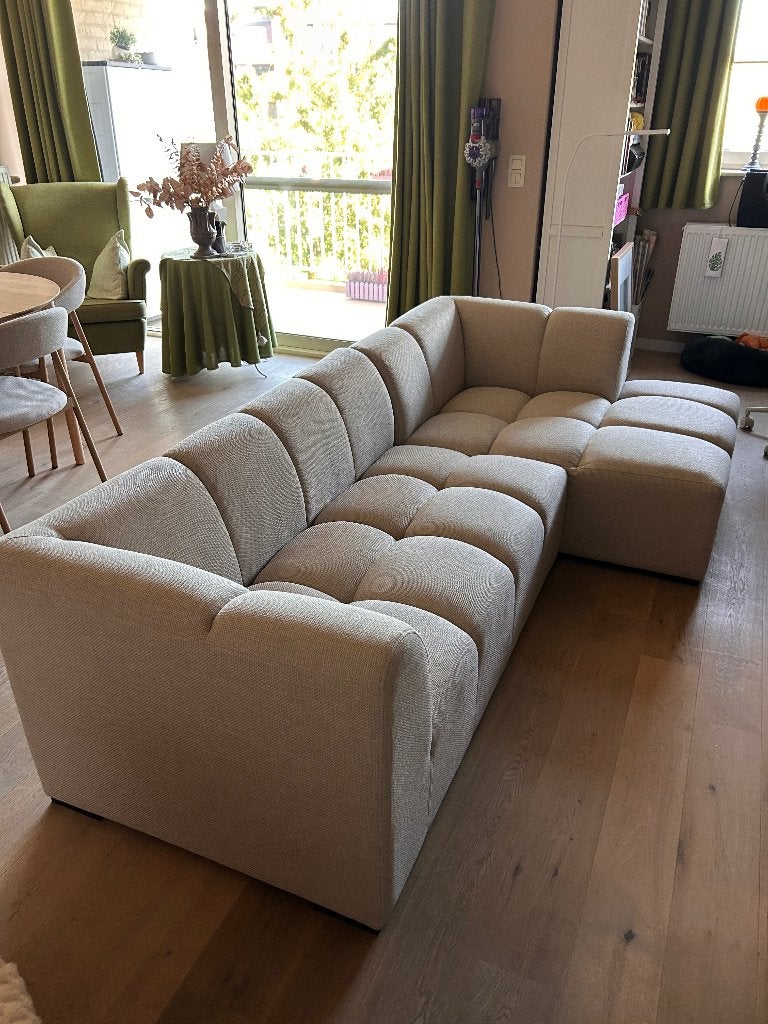Beige/ Crème Zetel met chaise longue, Maison & Meubles, Banc d'angle, 200 à 250 cm, Comme neuf, Enlèvement