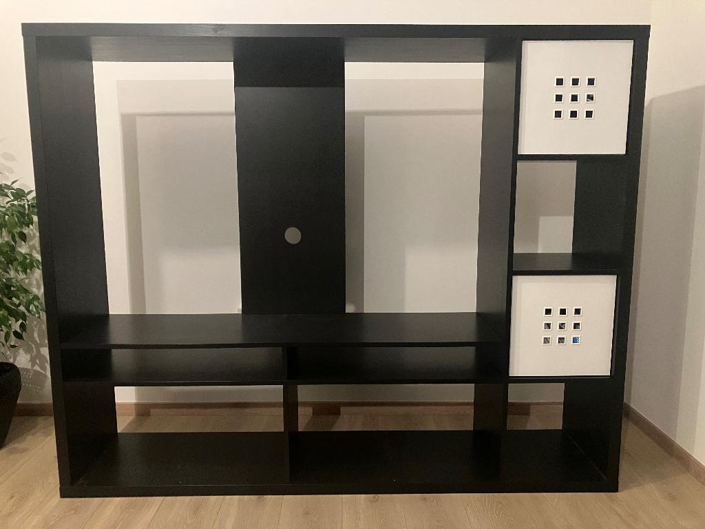 Meuble TV noir Lappland Ikea avec 2 tiroirs blancs, 25 à 50 cm, 150 à 200 cm, Enlèvement, Utilisé