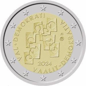 2 Euromunt Sp. Uitg. 2024 Finland. Verk. Demokratie, Postzegels en Munten, Munten | Europa | Euromunten, Ophalen of Verzenden