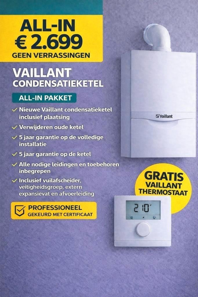 Vaillant ketel geplaatst en gekeurd v 2699€ #loodgieter, Ophalen, Nieuw