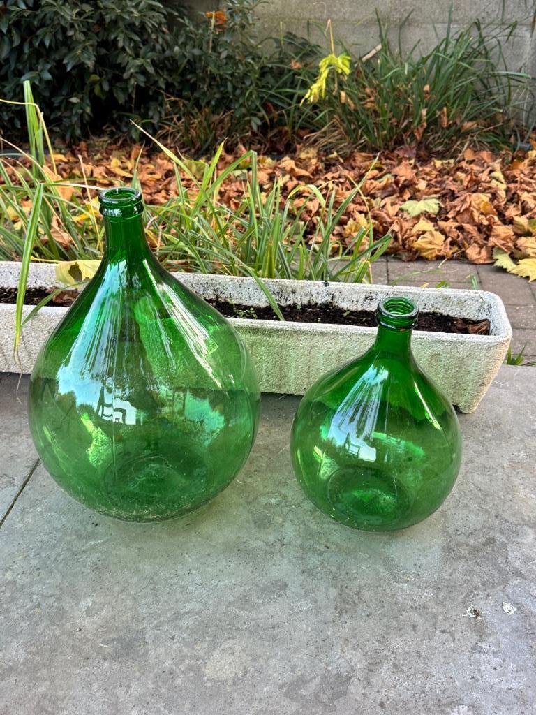 Groene buikfles, wijnfles Villani, dame jeanne, Ophalen of Verzenden