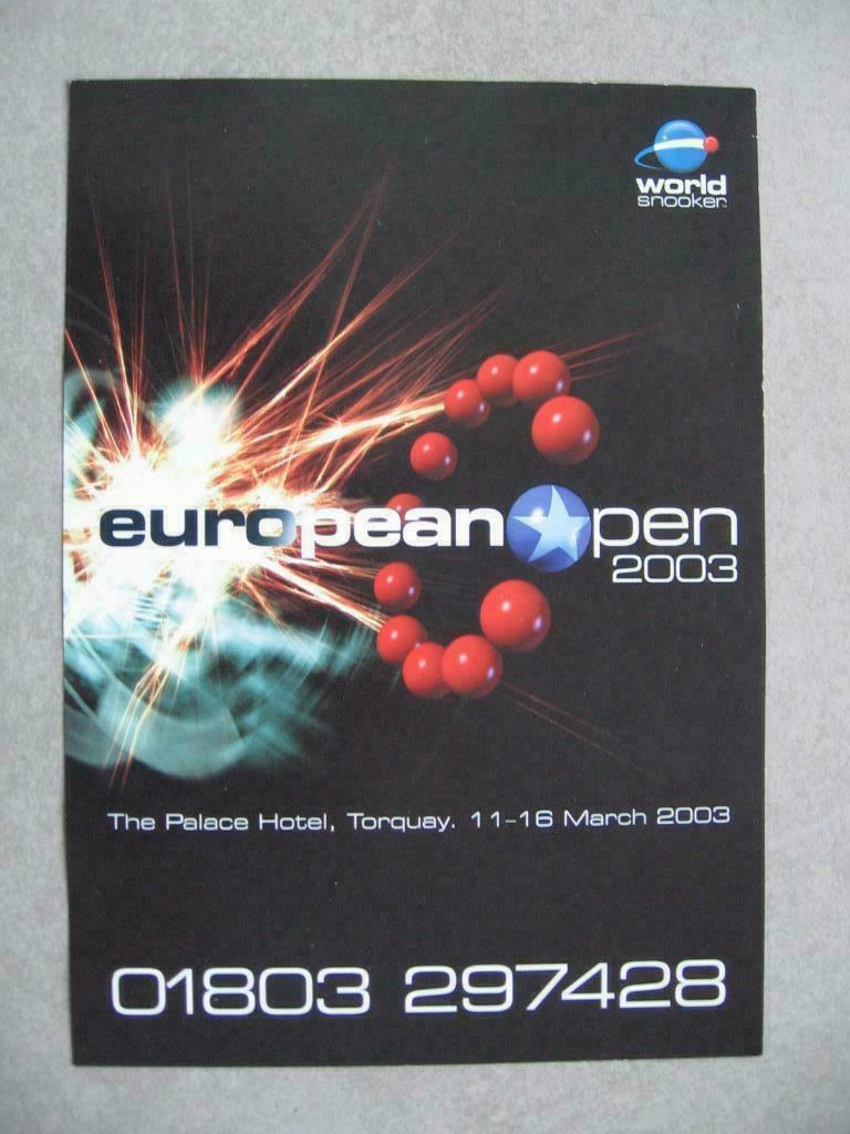 WORLD SNOOKER flyer EUROPEAN OPEN 2003 !!!!!!!!!!!!!!!!!!!!!, Enlèvement ou Envoi, Neuf, Autres types