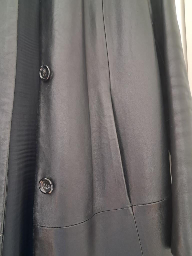 Zwarte lange lederen mantel voor dames, maat large, Kleding | Dames, Zwart, Maat 42/44 (L), Ophalen of Verzenden, Zo goed als nieuw