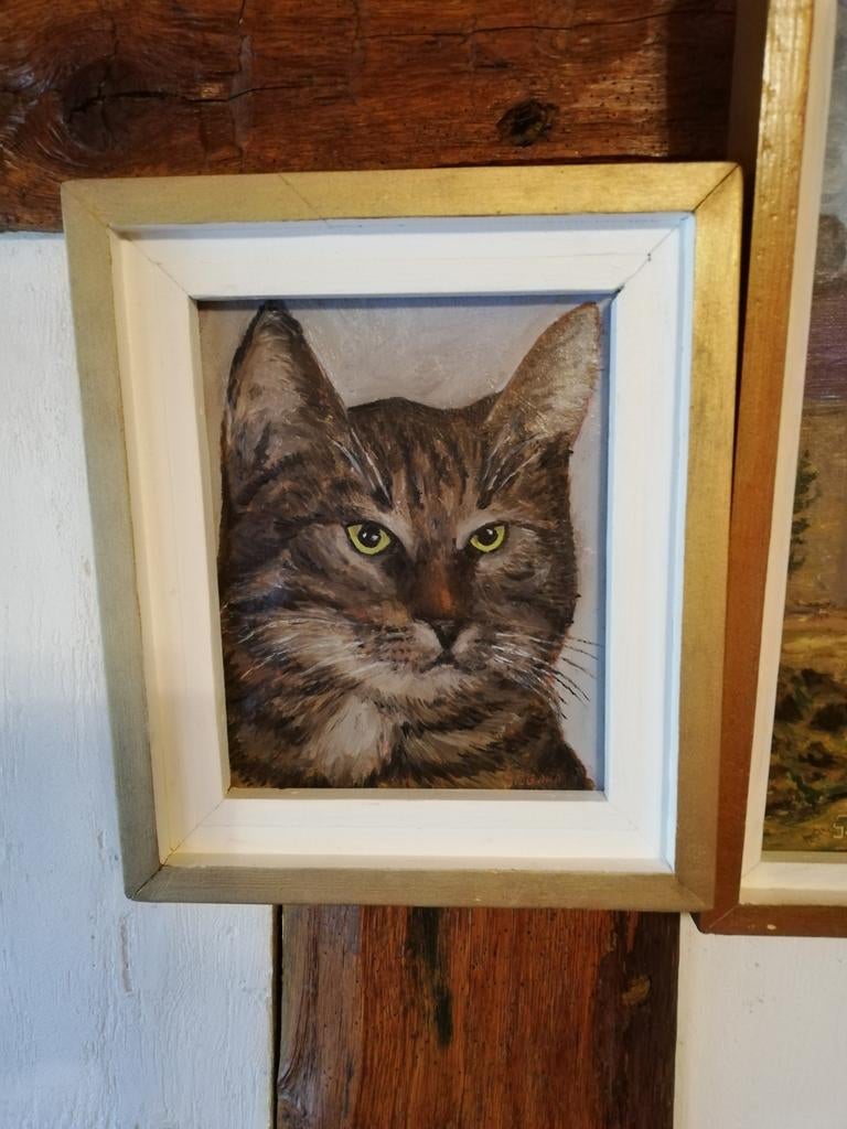 'De kat' schilderij gesigneerd Gérard Baudrez, Antiek en Kunst, Kunst | Schilderijen | Klassiek, Ophalen of Verzenden
