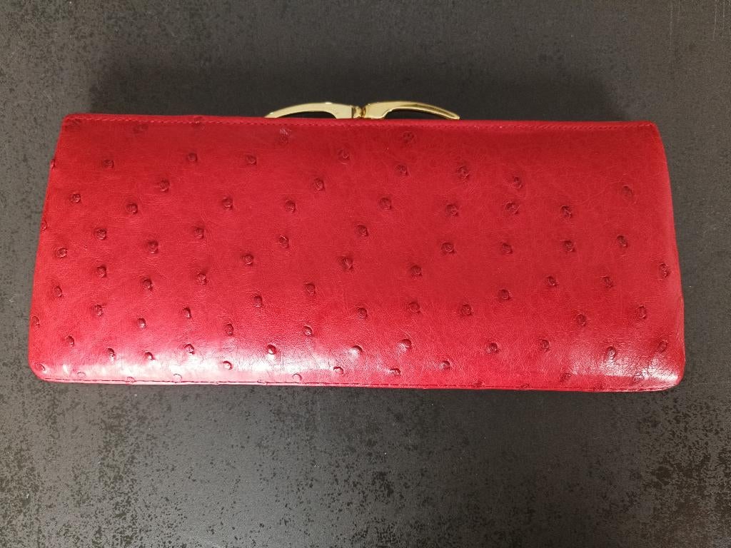 Pochette rouge en peau d'autruche "Corbeau", Enlèvement ou Envoi, Neuf, Rouge, Autres marques