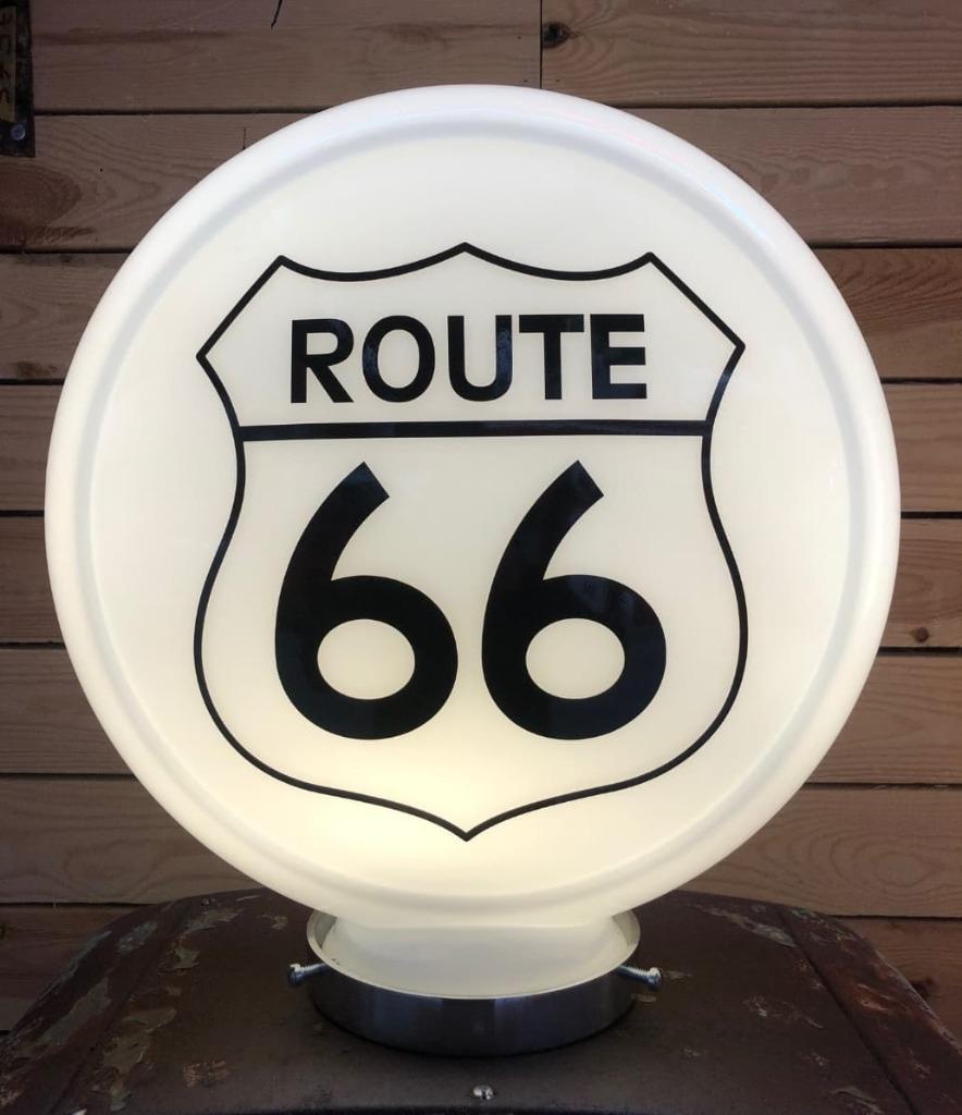 Glazen route 66 benzinepomp globe of BP Shell mobil Mustang, Enlèvement ou Envoi, Comme neuf, Table lumineuse ou lampe (néon)