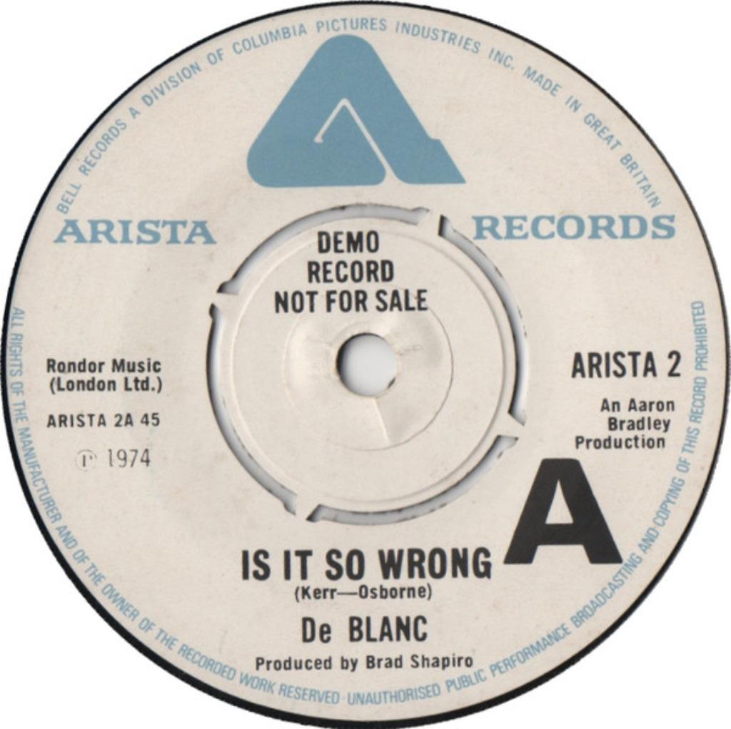 De Blanc — Is It So Wrong '7 Promo, Enlèvement ou Envoi, Comme neuf, R&B et Soul