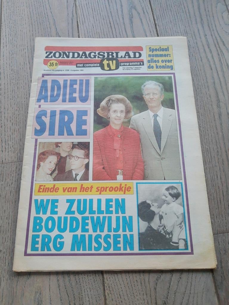 Het zondagsblad rond overlijden koning Boudewijn, 1993, Ophalen of Verzenden