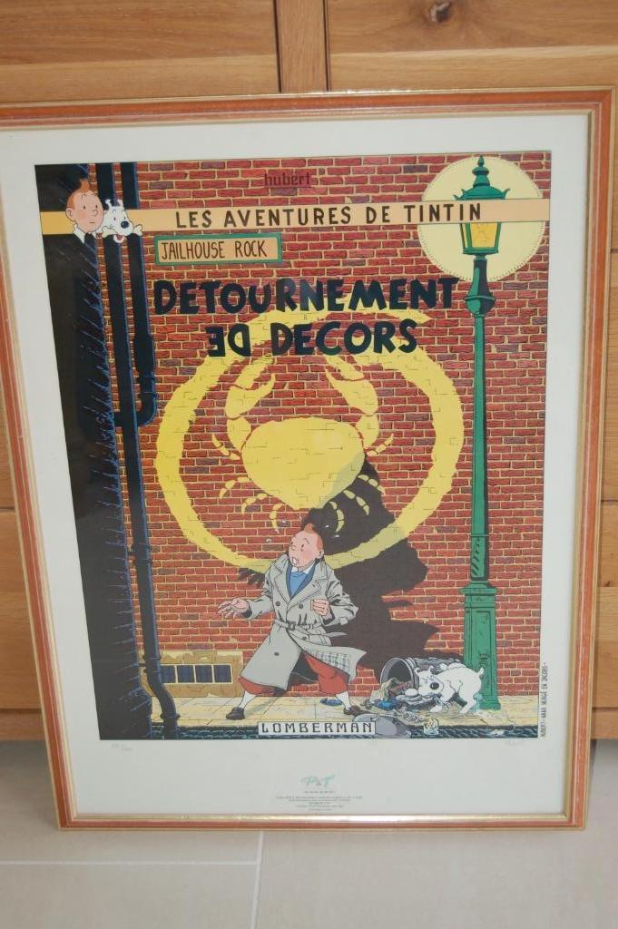Affiche Tintin - Détournement de décors - Hergé - E.P.Jacobs, Enlèvement, Tintin, Comme neuf, Image, Affiche ou Autocollant