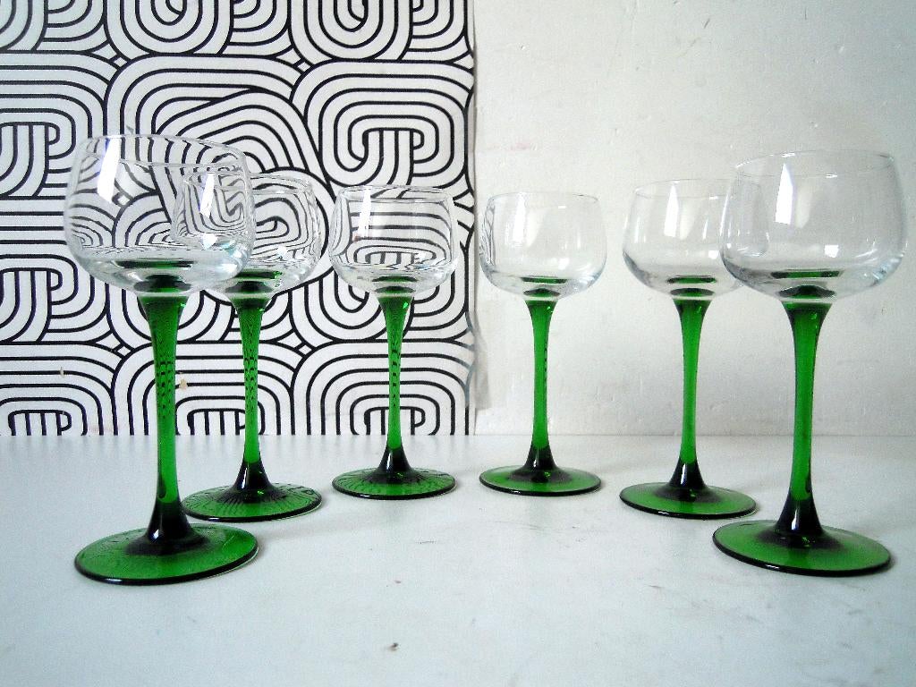 6 Vintage witte wijnglazen - Jaren '70 - Echte Luminarc !!, Antiek en Kunst, Ophalen of Verzenden