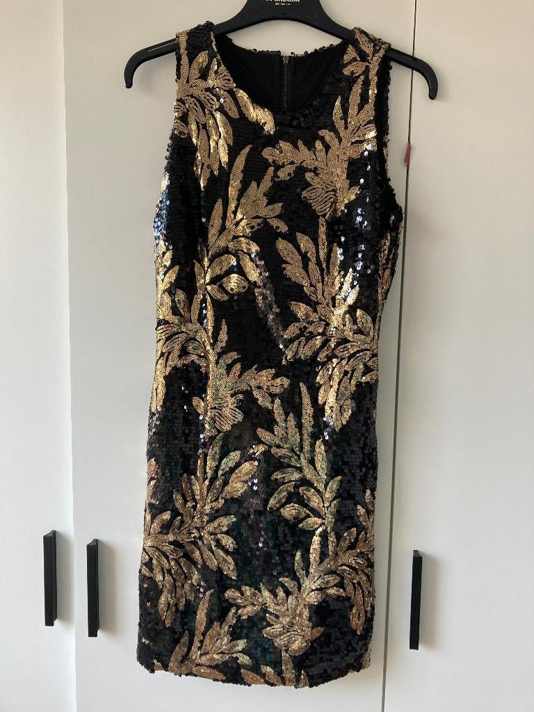 Glitterjurk | zwart en goud | maat XS-S, Enlèvement ou Envoi, Au-dessus du genou, Comme neuf, Taille 34 (XS) ou plus petite