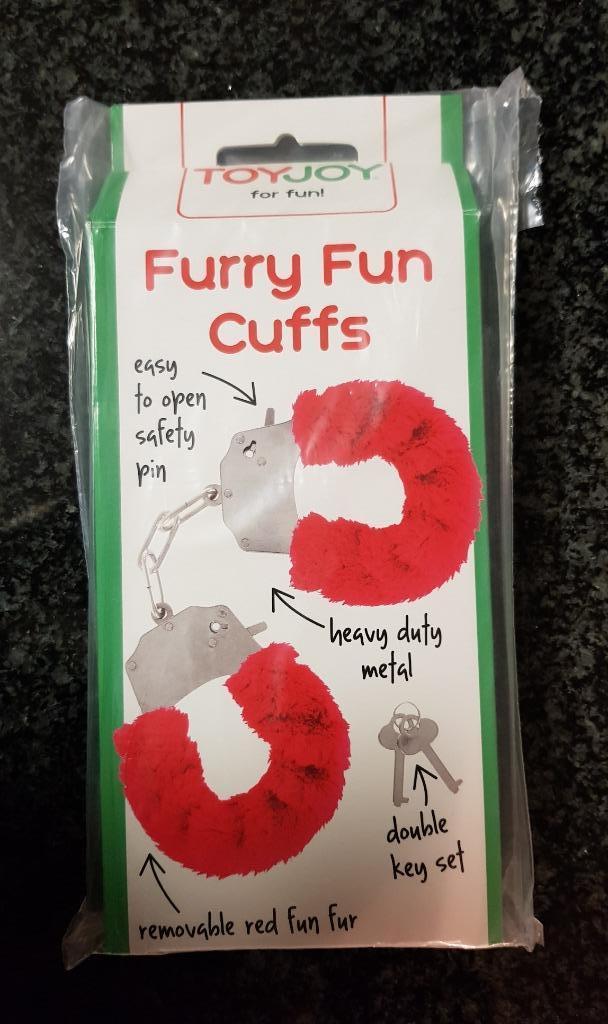 Toy Joy furry fun cuffs - pluche rode handboeien verstelbaar, Ophalen of Verzenden, Nieuw