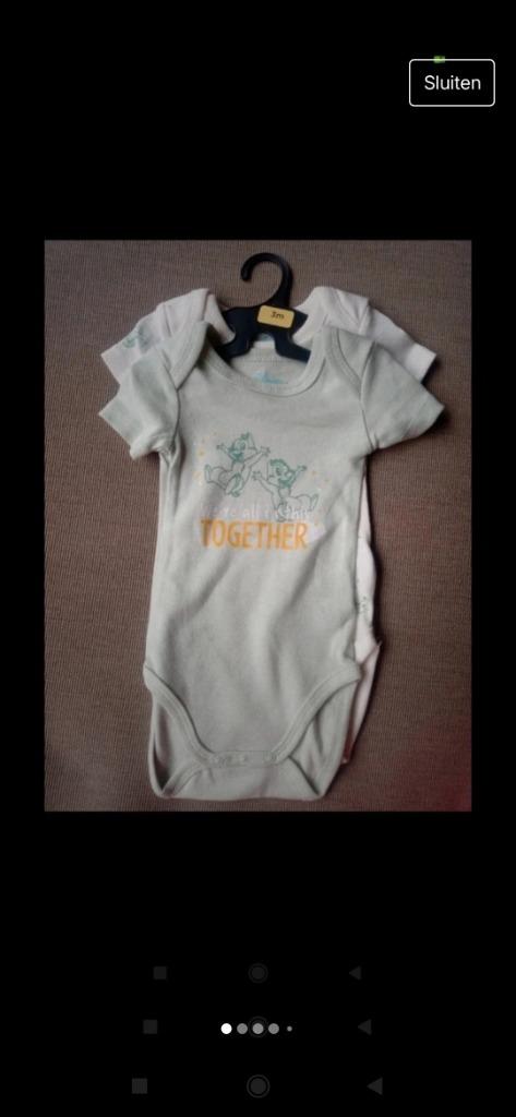 Set van 2 rompers van Disney Baby, Kinderen en Baby's, Babykleding | Maat 56, Nacht- of Onderkleding, Jongetje of Meisje, Nieuw