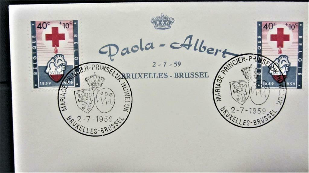 FDC BELGIË- ROOD KRUIS- HUWELIJK PAOLA- ALBERT  02.07.1959., Postzegels en Munten, Ophalen of Verzenden, Gestempeld, Overige thema's