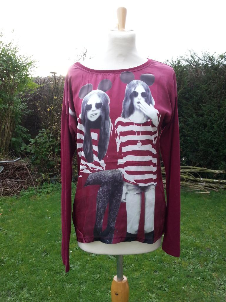 longsleeve/shirt bordeaux print 2 meisjes Mickey oren S-M, Kleding | Dames, T-shirts, Nieuw, Rood, Lange mouw, Ophalen of Verzenden