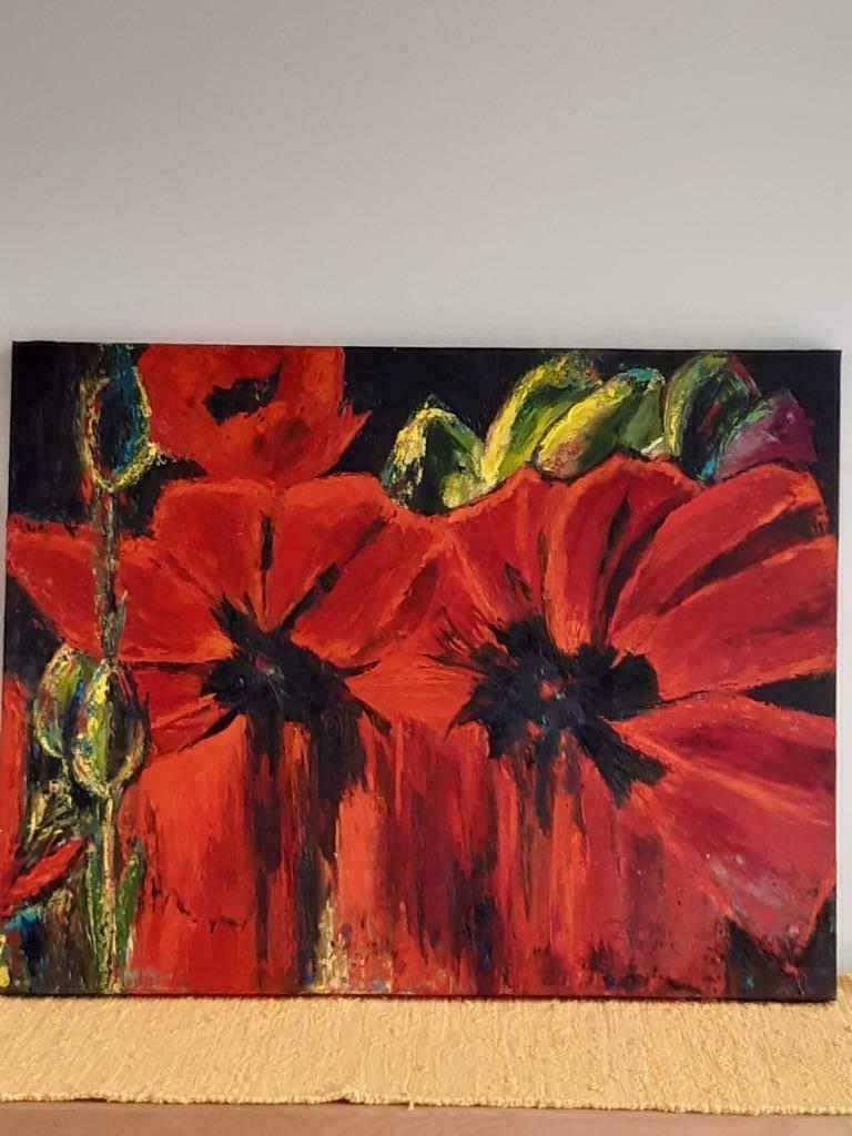 Papavers op doek in olieverf, Ophalen