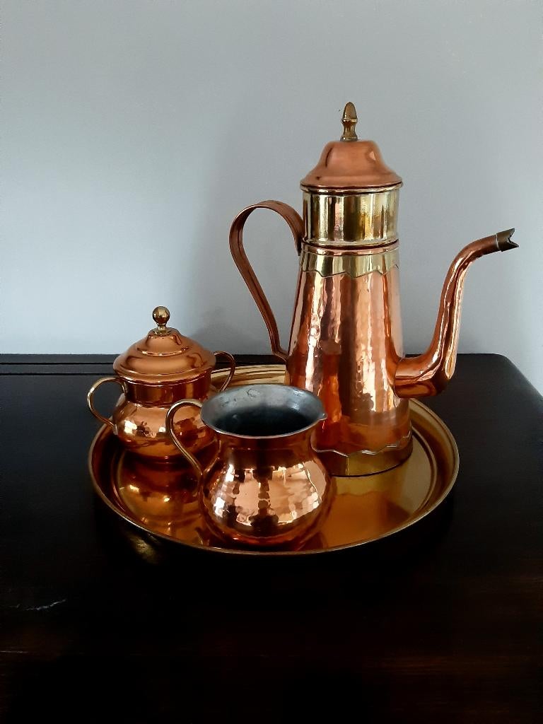 Vintage koperen set voor thee of koffie, Ophalen of Verzenden