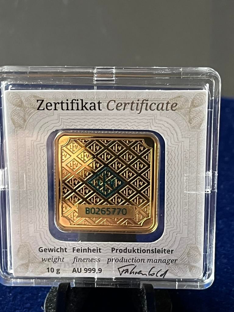 Geiger goud baar 10 gram, Postzegels en Munten, Edelmetalen en Baren, Goud, Ophalen of Verzenden