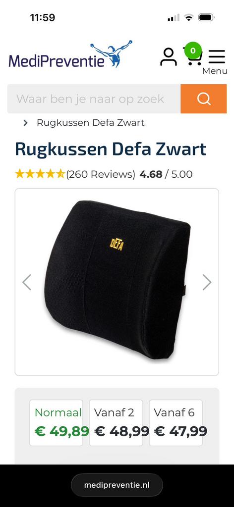 DEFA onderugsteunend kussen voor onderrug in nieuwstaat!, Ophalen, Zo goed als nieuw