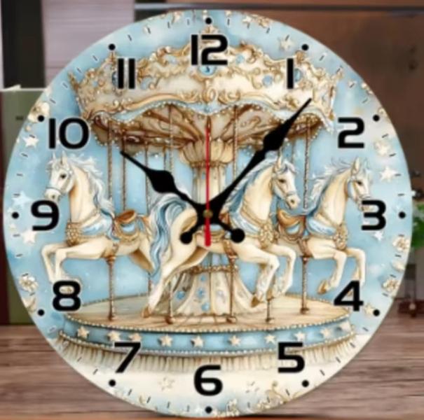 Ronde wandklok van hout Draaimolen (25cm), Ophalen of Verzenden, Nieuw, Wandklok