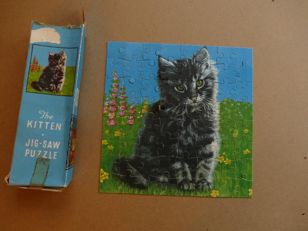 Oude vintage jig-saw puzzle Kitten, Verzamelen, Ophalen of Verzenden, Overige typen