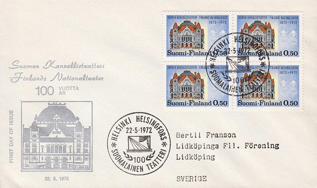 1972 - FINLAND - FDC 100 jaar Nationaal Theater [Y&T 667], Verzenden, Finland, Gestempeld