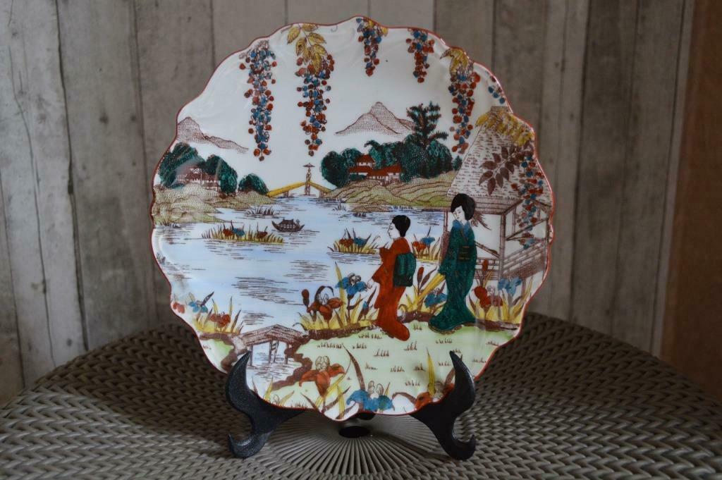 chinees bord met staander landschap diameter 21 cm, Enlèvement ou Envoi