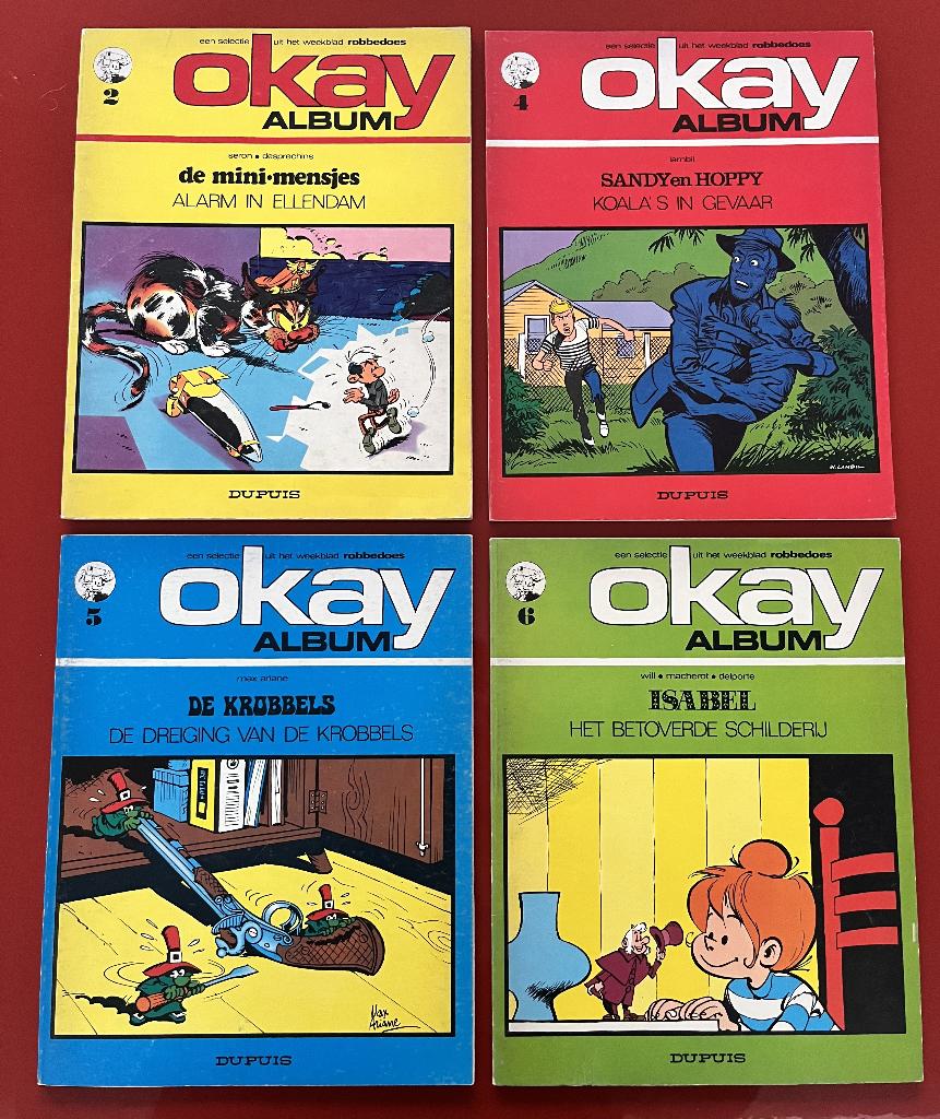 Okay-reeks : 4 albums (Mini-Mensjes, Krobbels, Isabel, enz.), Livres, Plusieurs BD, Enlèvement ou Envoi, Utilisé, Will