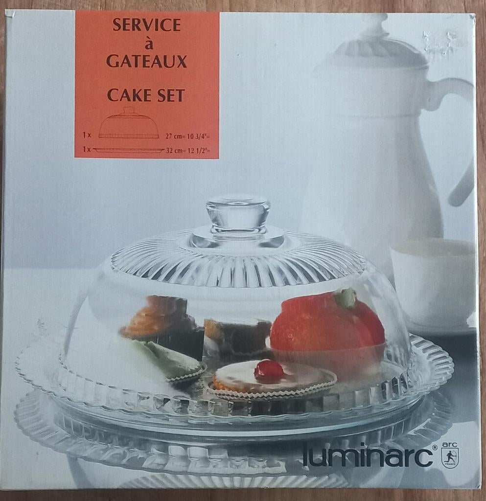 Taartschotel en stolp van Luminarc, nieuw in verpakking, Huis en Inrichting, Keuken | Servies, Ophalen of Verzenden, Nieuw, Glas