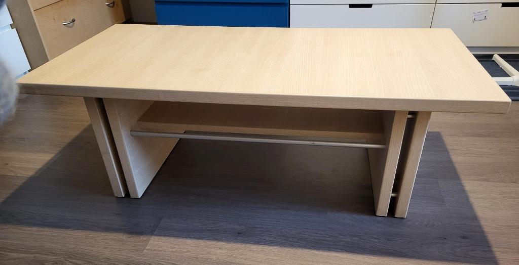 Moderne en stevige houten salontafel, 100 à 150 cm, Moins de 50 cm, Comme neuf, Enlèvement