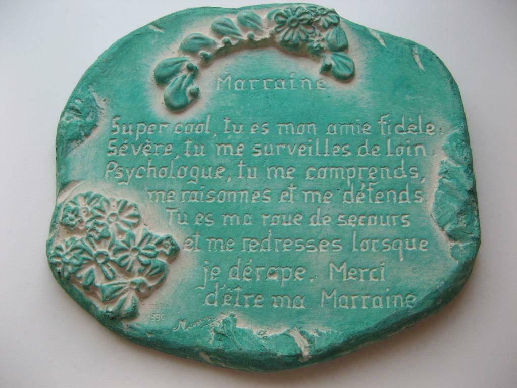 Plaque en plâtre pour remercier sa marraine, Ophalen, Overige materialen, Minder dan 50 cm, Zo goed als nieuw