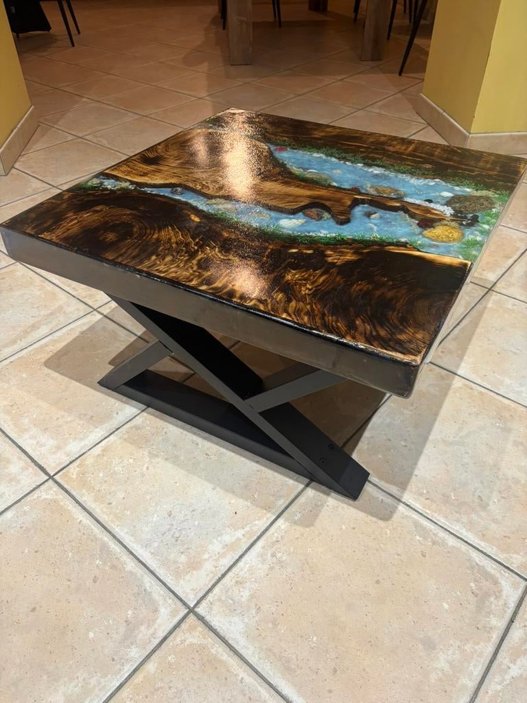 Table basse chêne et résine Epoxy, Neuf, Moins de 50 cm, Enlèvement ou Envoi, 50 à 100 cm