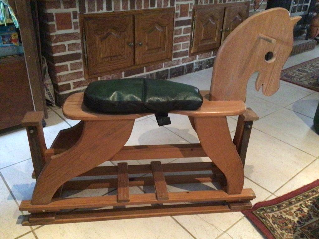 Retro houten schommelpaard metalen schommelsysteem 2 kids, Ophalen