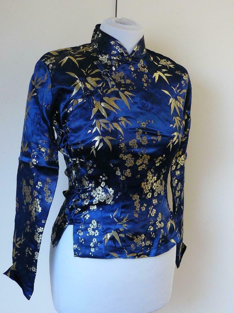 Aziatische blouse blauw/goud met lange mouwen XS, Ophalen of Verzenden, Zo goed als nieuw, Maat 34 (XS) of kleiner, Blauw