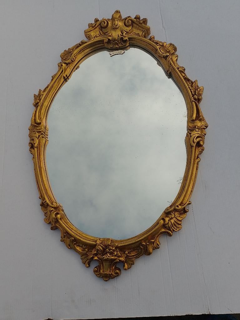 Antieke vergulde spiegel, Ophalen of Verzenden, Ovaal, 50 tot 100 cm, Minder dan 100 cm