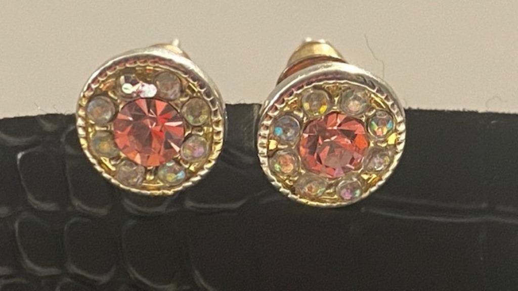 Ronde zilverkleurige oorsteker met roze steen, Bijoux, Sacs & Beauté, Boucles d'oreilles, Enlèvement ou Envoi, Rose, Avec strass