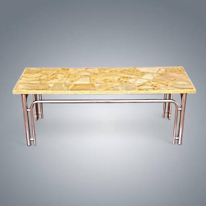 Vintage Onyx Epoxy Chrome salontafel uit de jaren 70, Antiek en Kunst, Ophalen