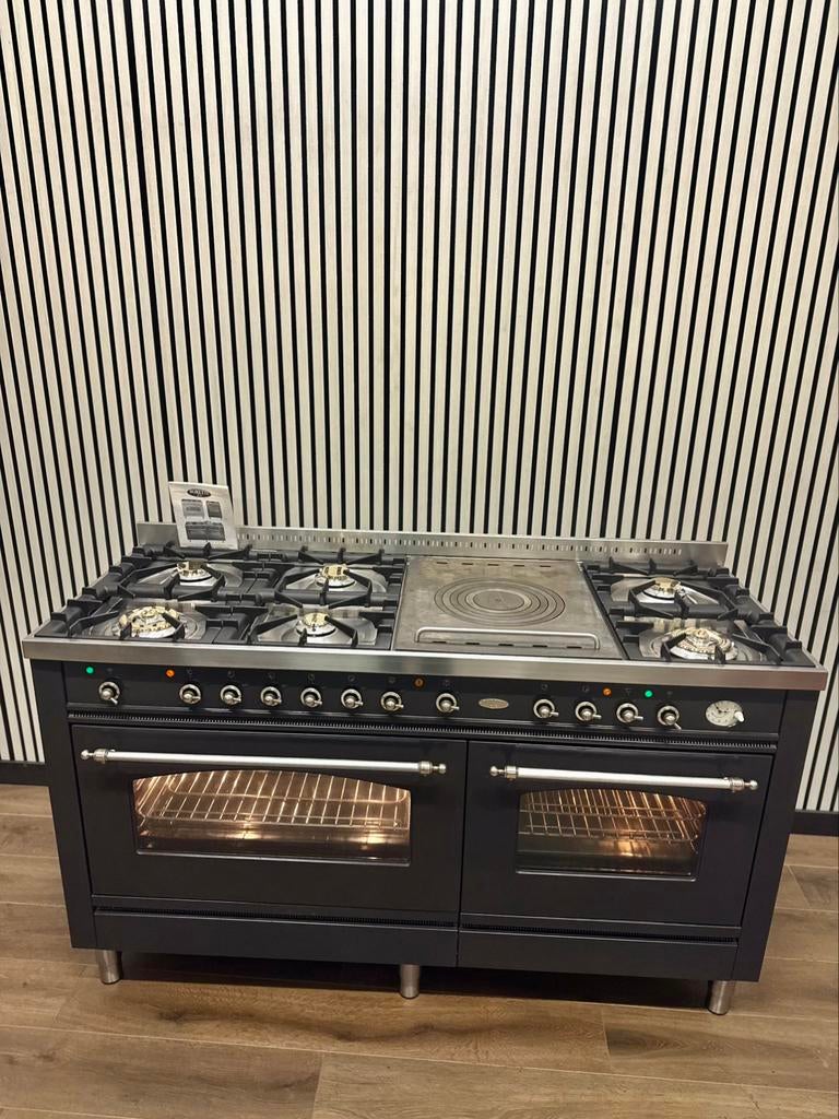 Luxe Boretti 7 pits met coupe de feu en dubbele oven 150 cm, Hete lucht, 60 cm of meer, Ophalen of Verzenden, Zo goed als nieuw